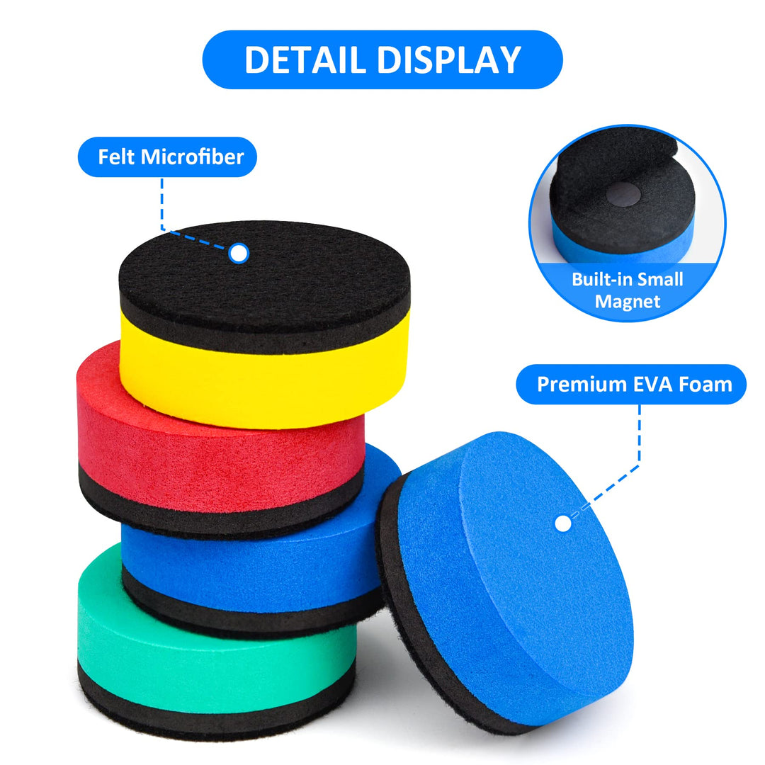 48 Pack Dry Erase Eraser, Magnetic Whiteboard Erasers Mini Circle Dry Eraser Chalkboard Cleaner Bulk for Kids Students Classroom, Homeschool and Office(1.97 x 1.97 inch, 4 Colors)