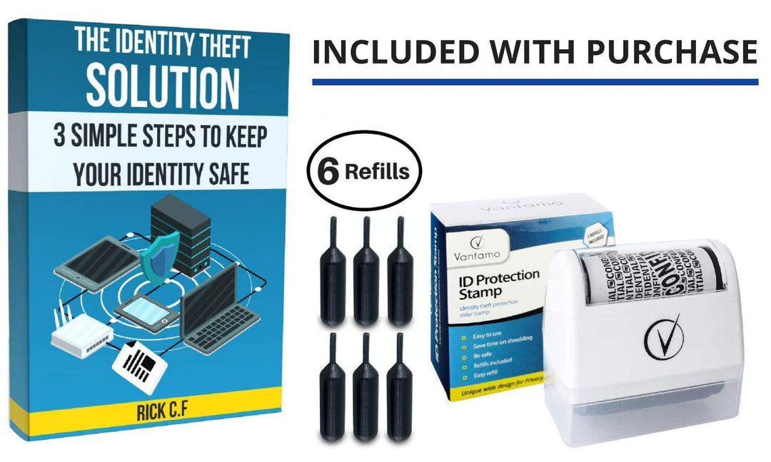 Identity Theft Protection Roller Stamps Wide Kit, Including 6-Pack Refills - Confidential Roller Stamp, Anti Theft, Privacy & Security Stamp, Designed for ID Blackout Security - Classy White