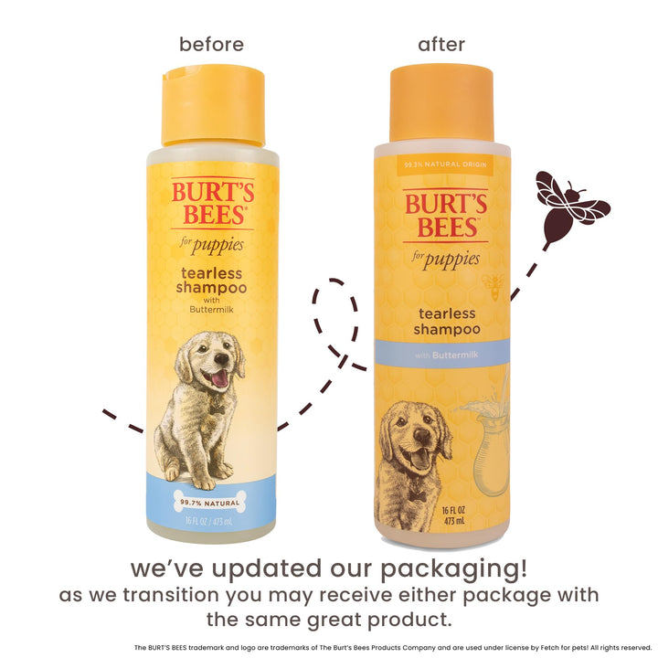 Burt's Bees for Pets Tearless Puppy Shampoo with Buttermilk, 95% Natural Origin Formulas, Shampoo for Puppies - Gentle Dog and Puppy Shampoo Tear Free, Best Puppy Shampoo Tearless, 16 oz