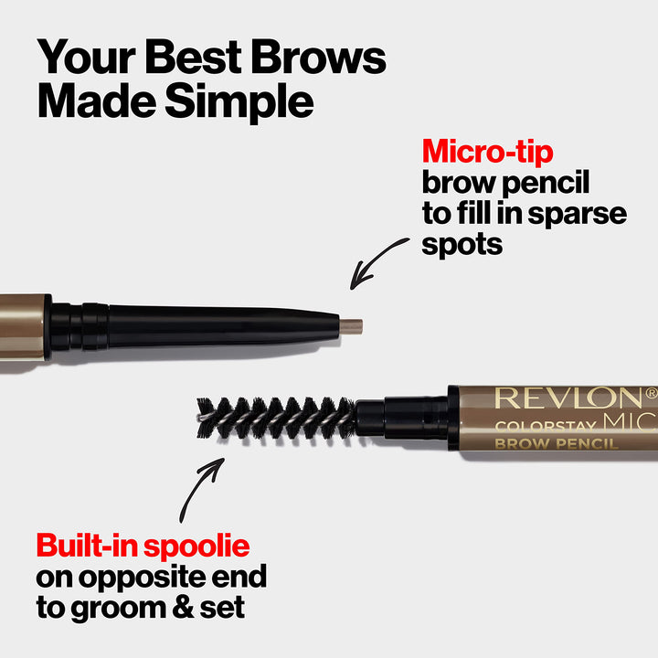 Revlon ColorStay Micro Eyebrow Pencil with Built In Spoolie Brush, Infused with Argan and Marula Oil, Waterproof, Smudgeproof, 454 Medium Brown (Pack of 1)