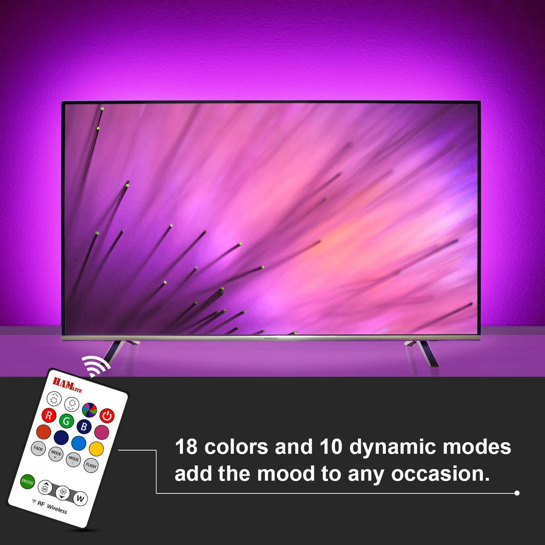 TV Bias Lighting 6500K True White for 70 72 75 80 82 85 Inch TV, 18Ft USB TV LED Backlight with RF Remote Cover 4 Sides Behind TV Background Room Decor Gaming Light for Men Ambient Mood Light