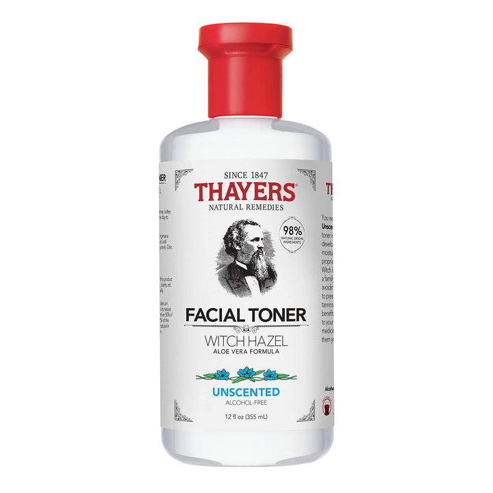 Alcohol-Free, Hydrating, Unscented Witch Hazel Facial Toner with Aloe Vera Formula, Vegan, Dermatologist Tested and Recommended, 12 Oz
