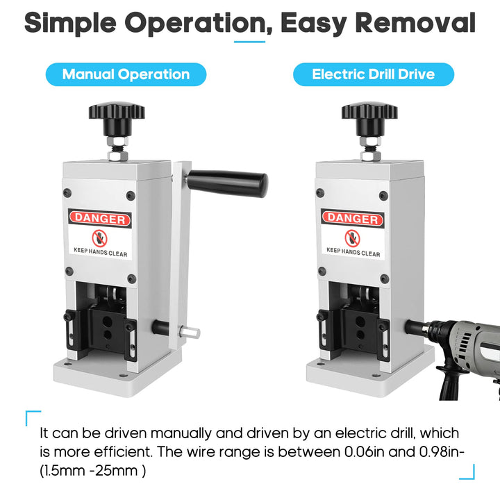 Wire Stripper Machine, Wire Stripper Machine 0.06-0.98 Inch (1.5-25 mm) for Scrap Cable Copper Recycling Hand Crank Wire Stripping Machines