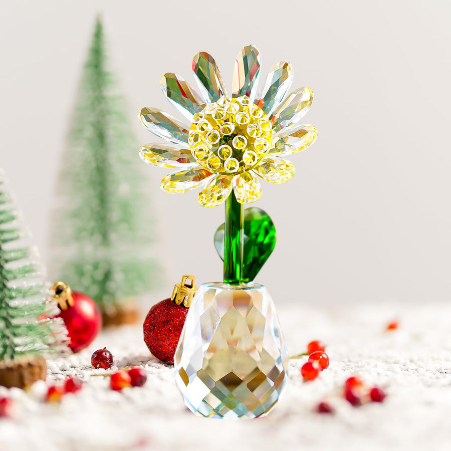 Crystal Daisy Flower Figurine Ornament Paperweight Glass Flower Home Office Table Decor Souvenir Gifts for Birthday Christmas