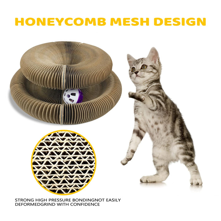 Magic Organ Cat Scratching Board-Comes with a Toy Bell Ball, Cat Grinding Claw Scratching Board, Interactive Scratcher Cat Toy, Foldable Convenient Cat Scratcher Durable . (2021 Models,1pc)