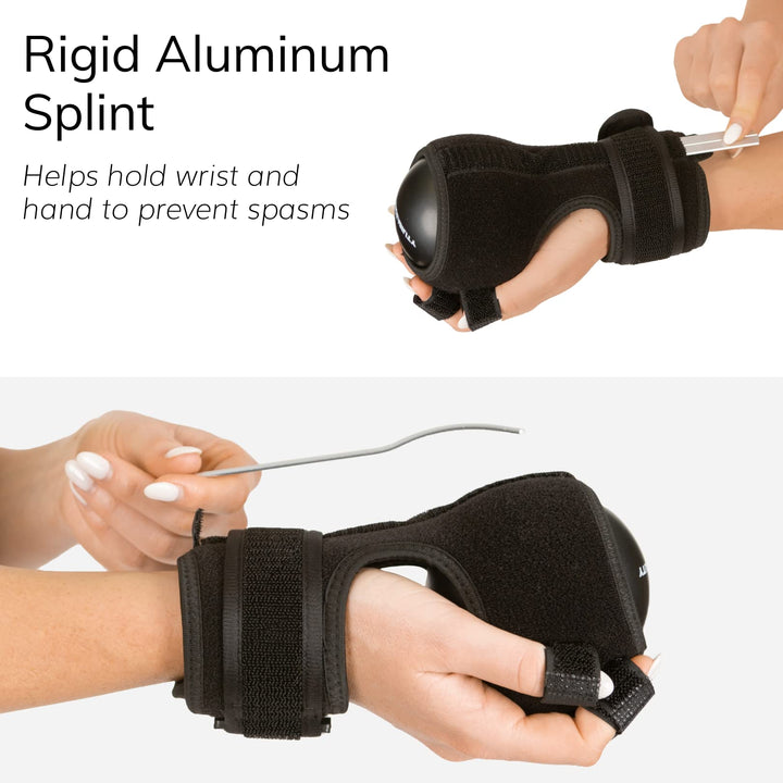 Anti Spasticity Splint - Contracture Stroke Resting Hand Orthosis Brace and Ball for Right or Left Cramp Relief, Twitching Pain, Recovery Therapy, Dupuytren's Treatment, Arthritis Remedy