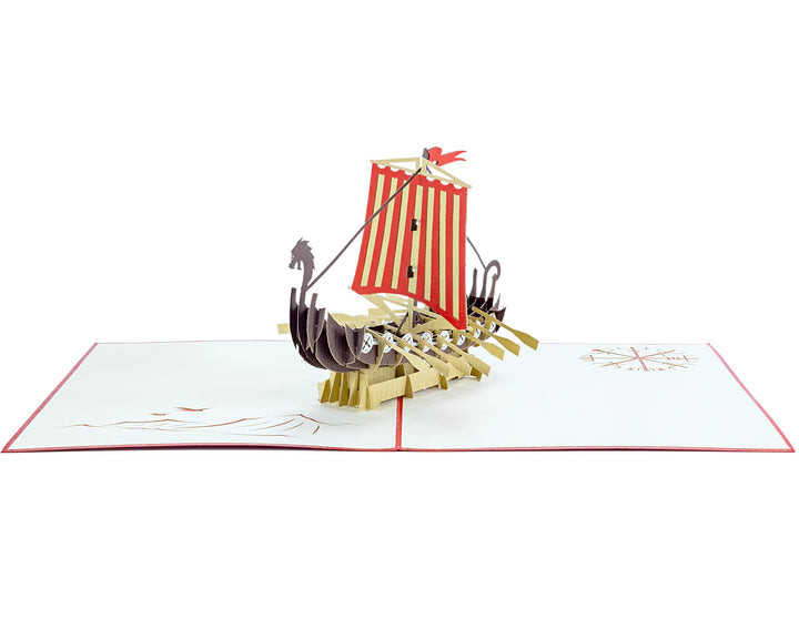 Viking Ship - WOW 3D Pop Up Greeting Card - Suitable for Birthday, Good Luck, Congrats, Fathers Day, Get well, Goodbye, Farewell - Premium, Handcrafted