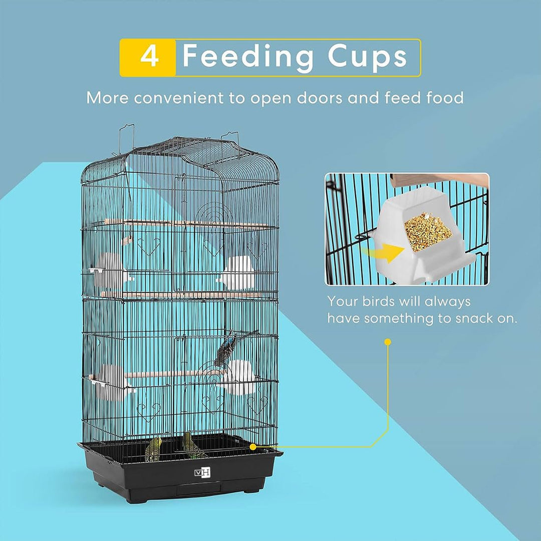 64 Inch Bird Cage with Play Top and Rolling Stand for Parrots Conures Lovebird Cockatiel Parakeets Black