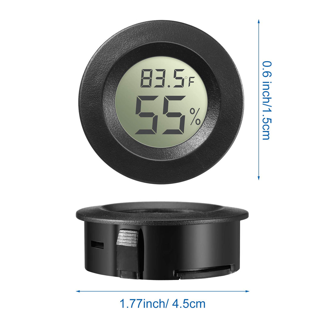 8 Pcs Mini Hygrometer Thermometer Round Digital Humidity Gauge Monitor Electronic Humidity Temperature Meter LCD Display Indoor Outdoor Hygrometer Thermometer for Home Kitchen (Black)