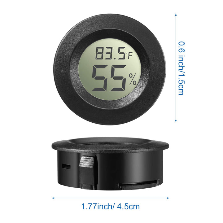 8 Pcs Mini Hygrometer Thermometer Round Digital Humidity Gauge Monitor Electronic Humidity Temperature Meter LCD Display Indoor Outdoor Hygrometer Thermometer for Home Kitchen (Black)