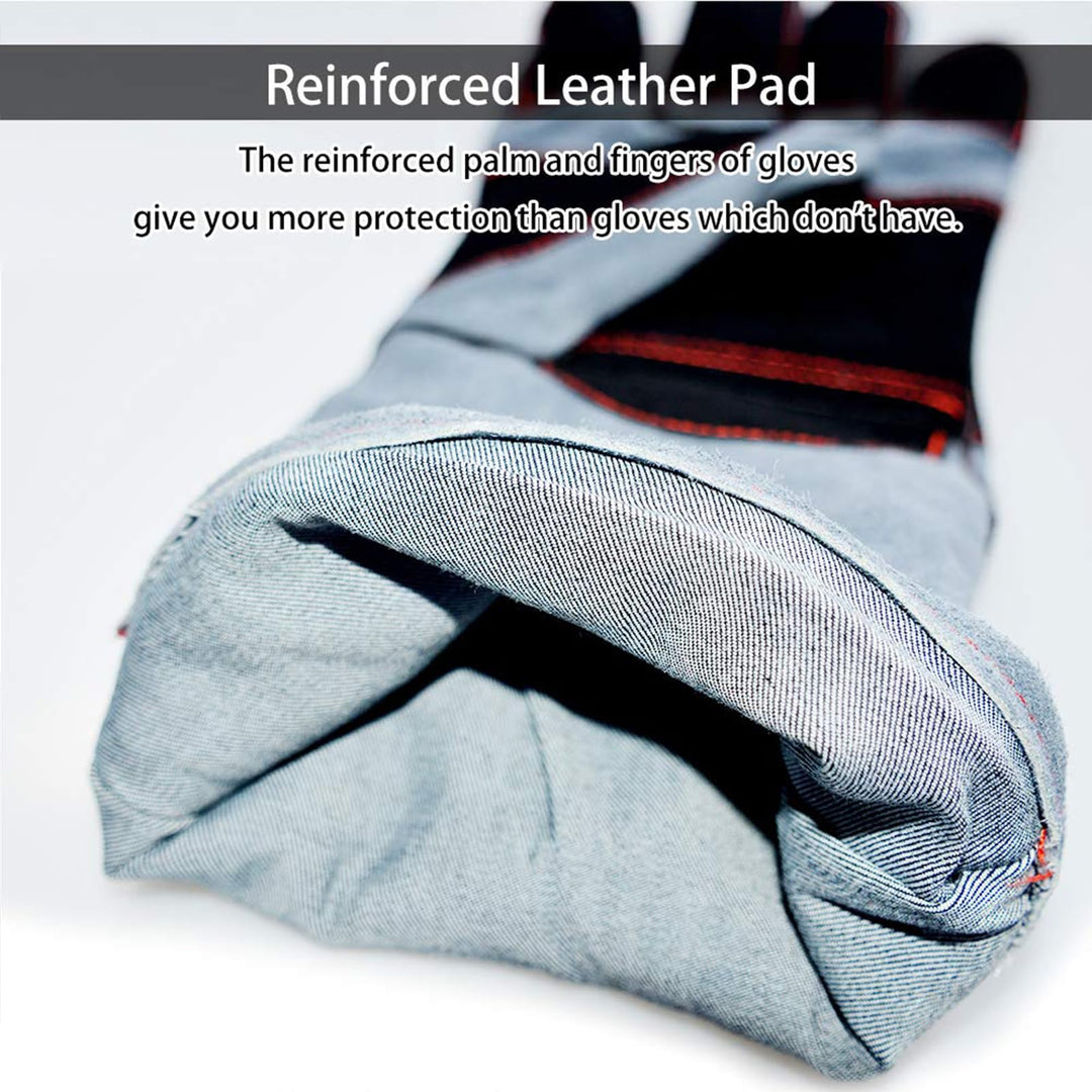 Animal Handling Gloves Snake Bite Proof, Double Leather Padding Reinforced Palm & Fingers Protection for Grabbing Snake Reptile Bird Falcon Handling, Cat Dog Training Anti Scratch - 16inch