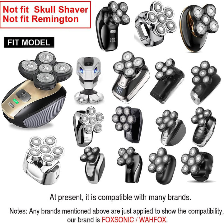 Universal 6 Blades Replacement Heads for Mainstream Shaver Brands, 5 Blades Head Shaver Replacement Blades, Head Shaver Bald Shaver Replacement Heads with Blade Cover Shaver Head (Black)