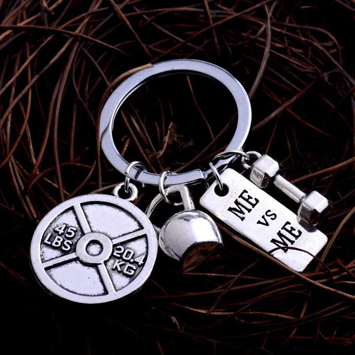 Encouragement Workout Gifts for Women Men Barbell Dumbell Kettlebell Sports Charms Me VS Me Keychain