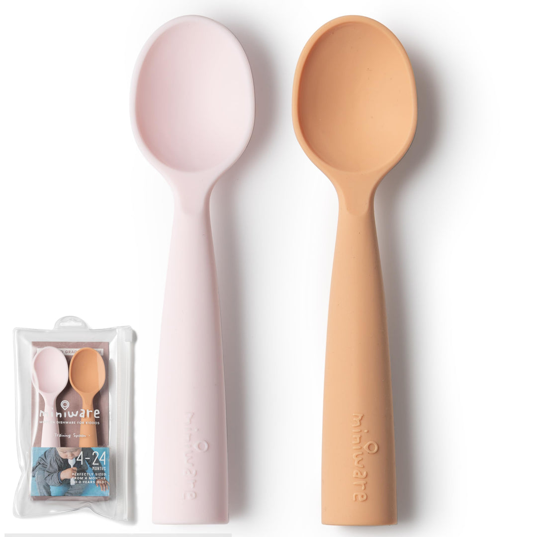 Silicone Baby Spoon for Training - BPA Free Baby Utensils - Baby Spoons Self Feeding 6 Months | 100% Food Grade Silicone - Modern & Dishwasher Safe Toddler Spoons (Cotton Candy and Toffee)