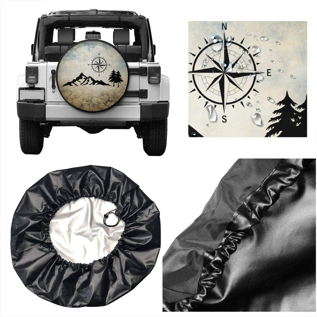 Nature Mountain Compass Spare Tire Cover Wheel Protectors Weatherproof Universal for Trailer Rv SUV Truck Camper Travel Trailer 14 15 16 17