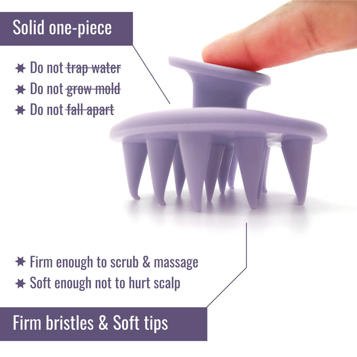 2-Pack Mold-Free Solid Silicone Hair Scalp Scrubber Massager Shampoo Brush, for Hair Growth Dandruff Itchy Flaky Scalp (Purple)