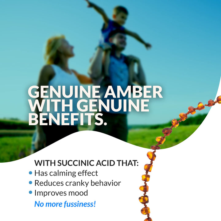 Amber Necklace (Baroque Polished Cognac) Certified as 100% Authentic Baltic Amber.