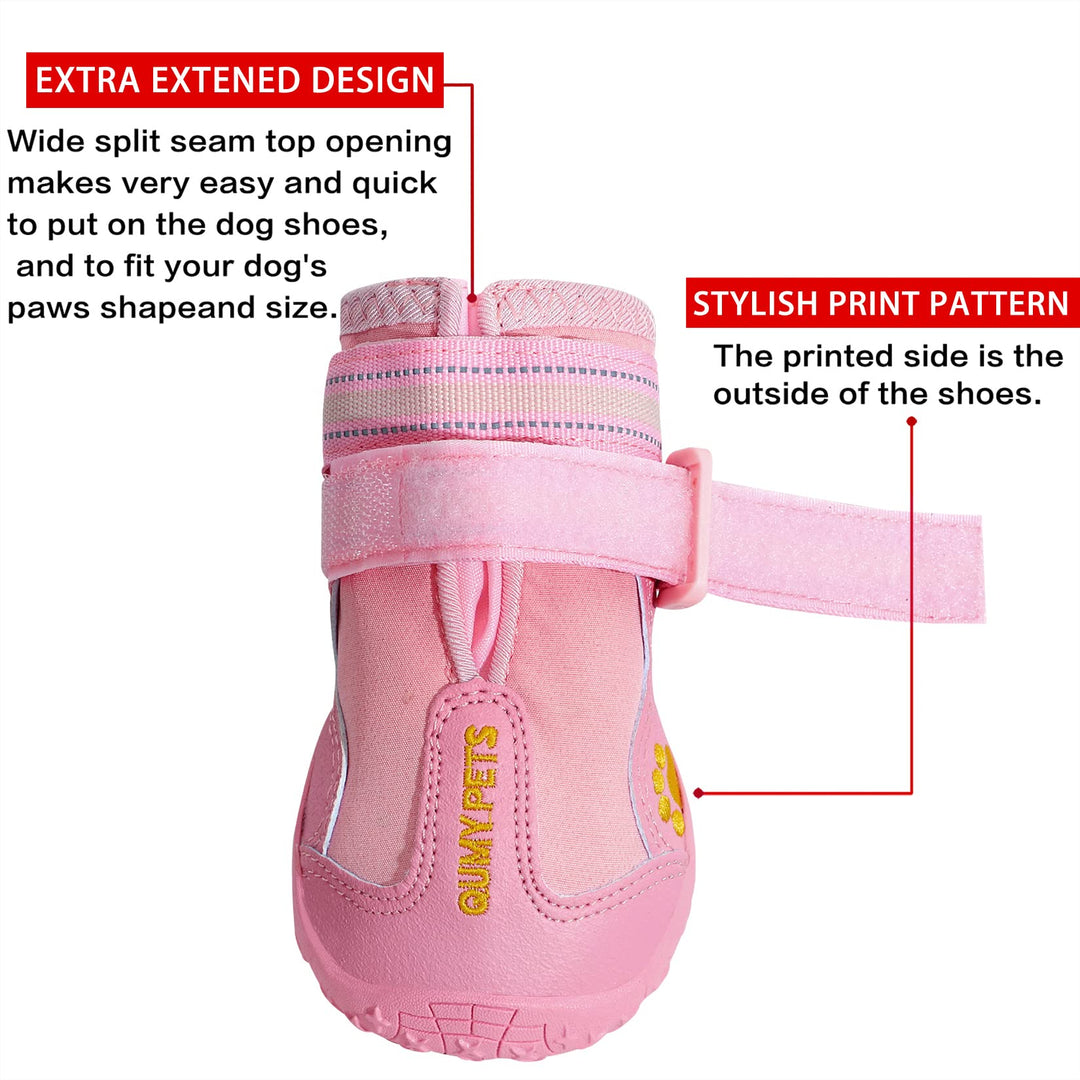 Dog Shoes for Large Dogs, Medium Dog Boots & Paw Protectors for Winter Snowy Day, Summer Hot Pavement, Waterproof in Rainy Weather, Outdoor Walking, Indoor Hardfloors Anti Slip Sole Pink 6