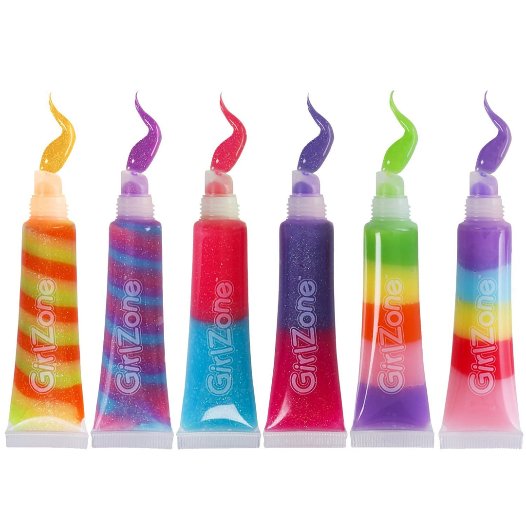 Rainbow Fruity Lip Gloss Makeup Set for Kids and Girls, Fabulous Lip Balm Set for Kids with 6 Fruit Scented Lip Gloss, Lovely Gift Idea