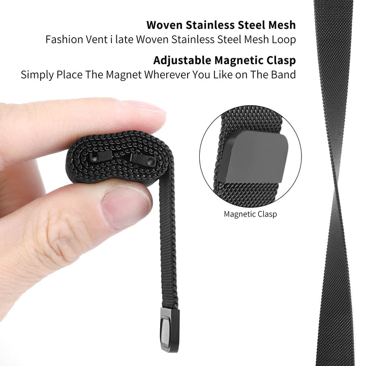 Cobee Metal Magnetic Watch Band, Mesh Woven Quick Release Watch Strap, Adjustable Stainless Steel Replacement Straps with Magnetic Clasp, Smart Sport Watch Wristbands for Men Women Teen(Black, 18mm)