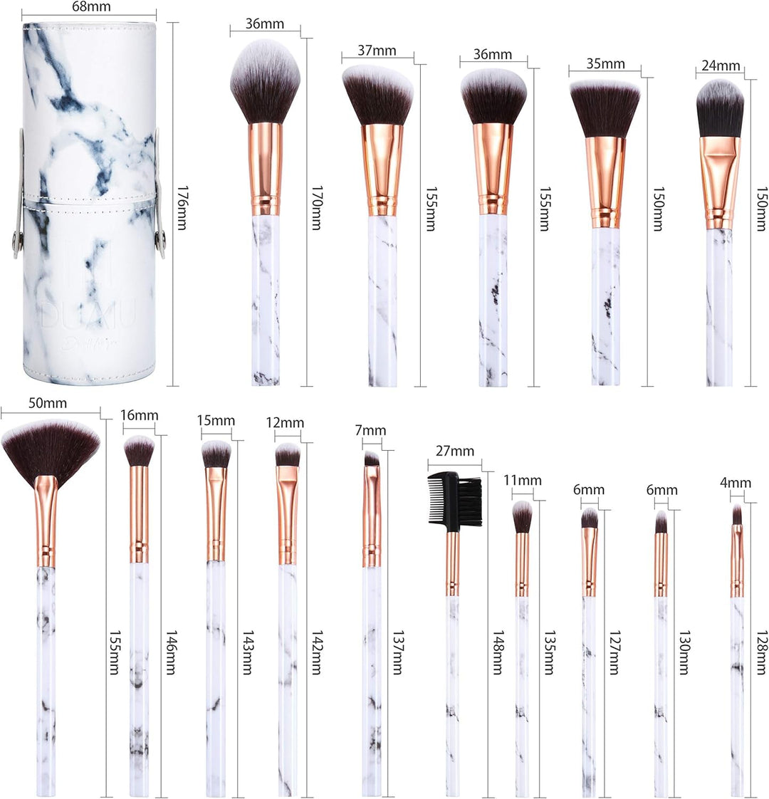 Makeup Brushes Set Make Up Brushes Professional 15Pcs Marble Makeup Brush Set for Foundation Powder Concealers and Eyeshadow with Exquisite Marble Bucket Gift Box…