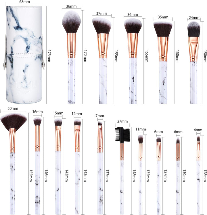 Makeup Brushes Set Make Up Brushes Professional 15Pcs Marble Makeup Brush Set for Foundation Powder Concealers and Eyeshadow with Exquisite Marble Bucket Gift Box…