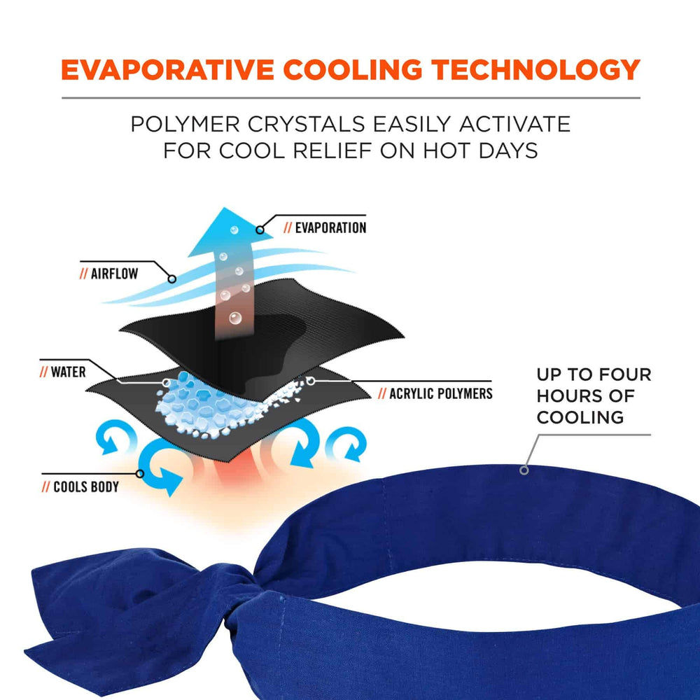 Chill Its 6700 Cooling Bandana, Evaporative Polymer Crystals for Cooling Relief, Tie for Adjustable Fit, Blue