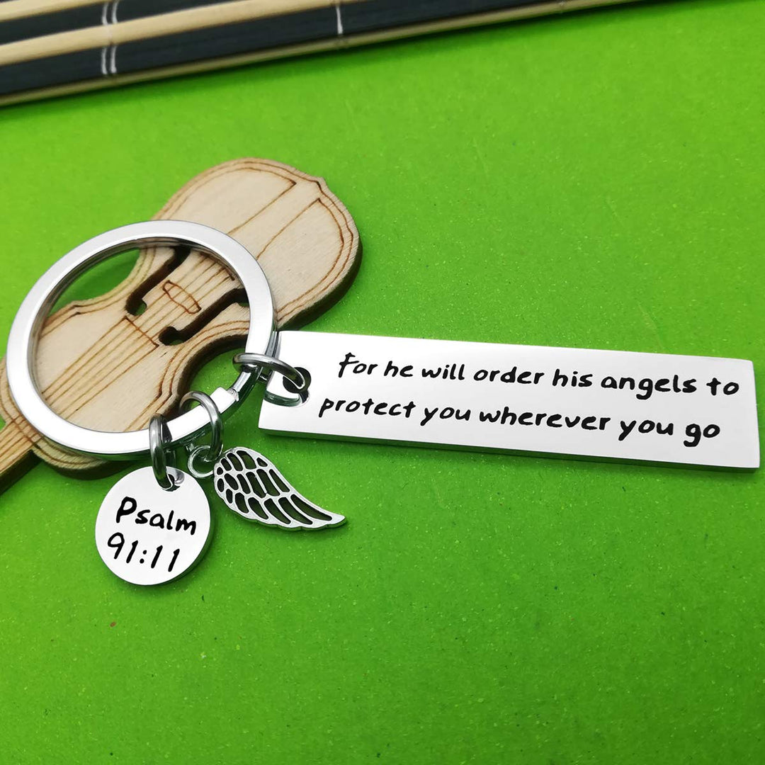 Bible Verse Keychain Christian Gift Religious Jewelry To Protect You Wherever You Go Faith Key Chain Christian Keychain Thanksgiving Christmas Easter Prayer Gift Silver