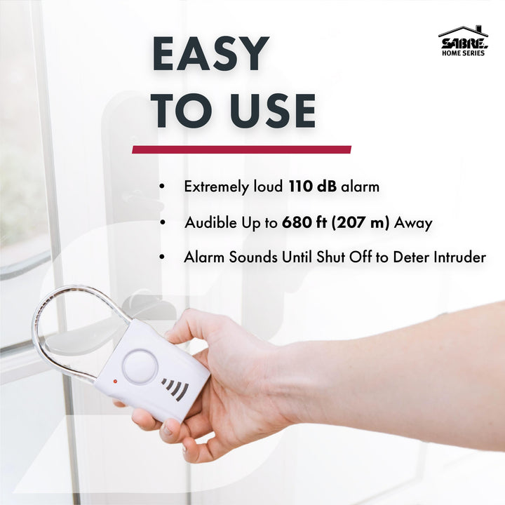110dB Door Handle Alarm, Extremely Loud Wireless Alarm Audible Up To 680 Ft Away, Hangs Off Door Knob or Handle, Vibration-Triggered Home Security Alarm, 3 Adjustable Settings, Great for Travel