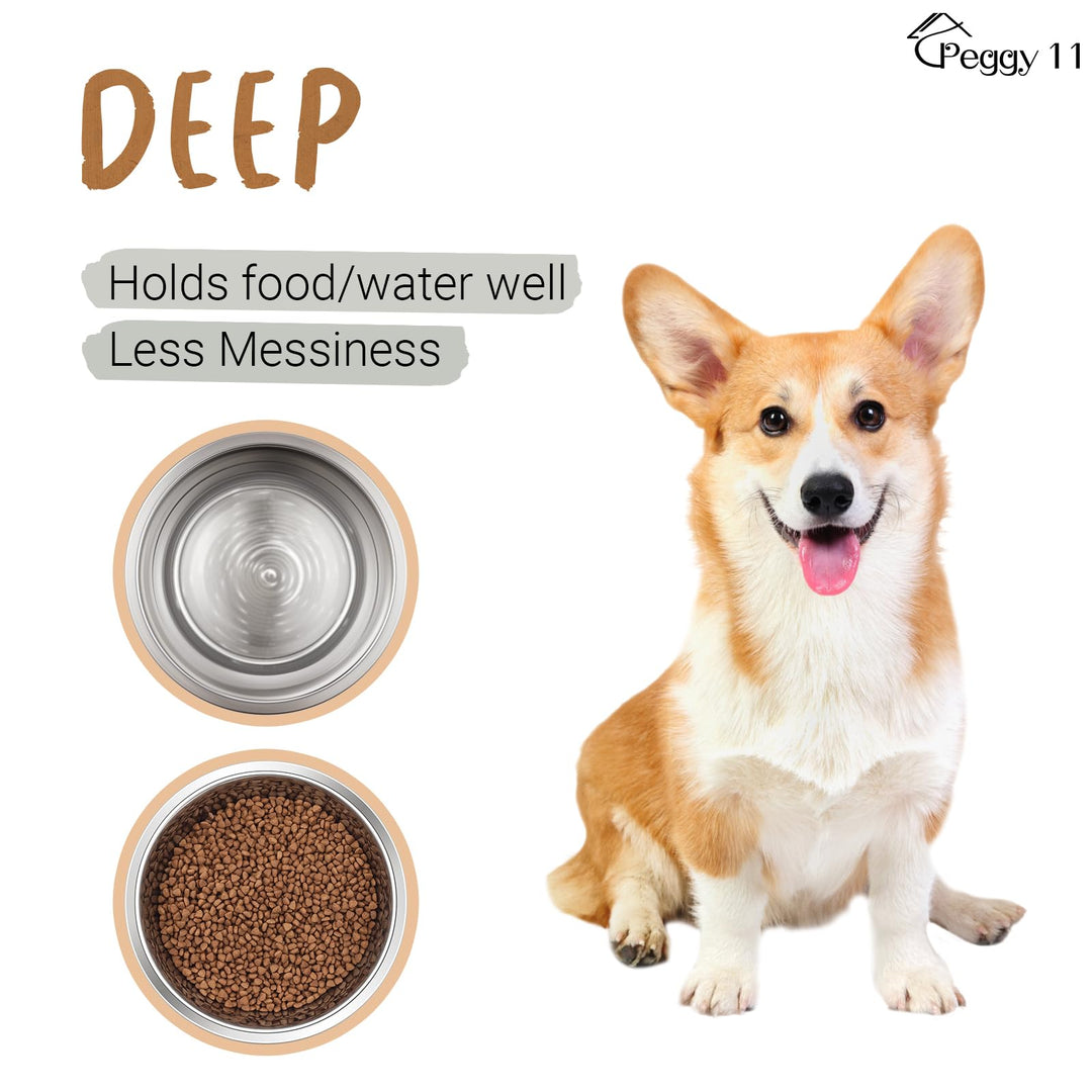 Deep Stainless Steel Anti-Slip Dog Bowls - 2-Pack, 3 Cups