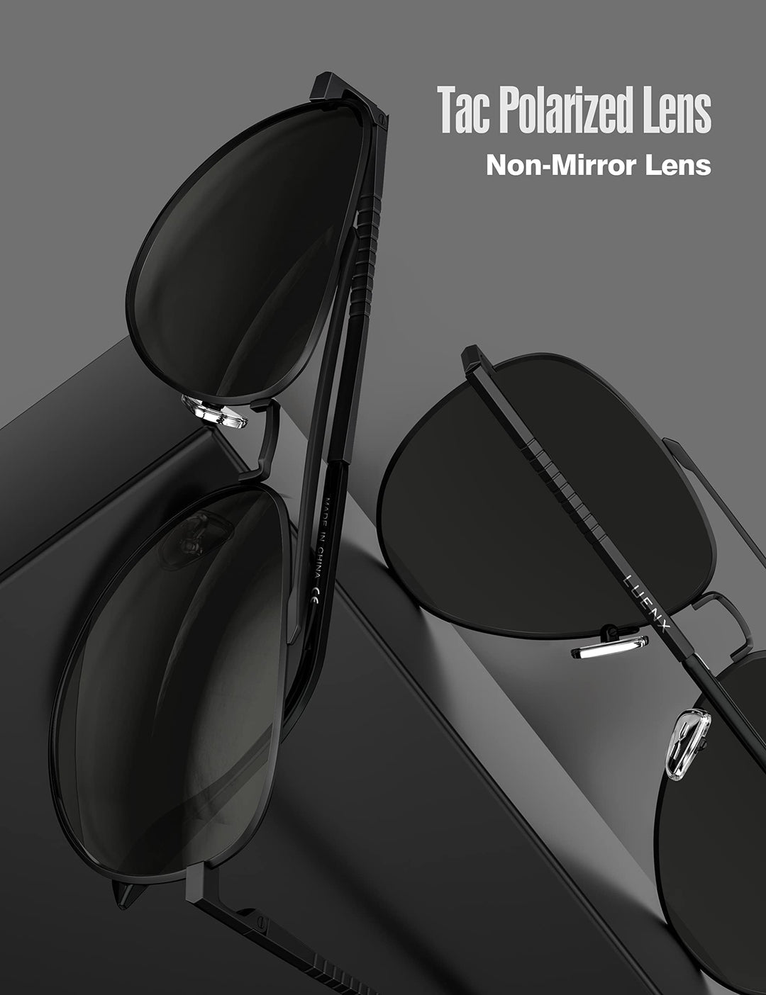 Aviator Sunglasses for Men Womens Polarized Driving Shades Black Lens Black Metal Frame Classic Style 60mm