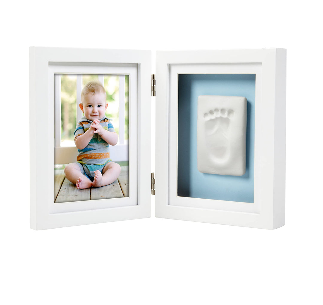 Babyprints Deluxe Wall Frame, Reversible Pink & Blue Newborn Handprint and Footprint Photo Frame Kit, Clay Baby Prints Impression Kit, Gender-Neutral Baby Keepsake, Baby Nursery Décor, White