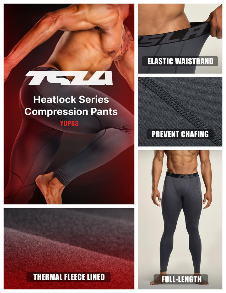 Men's Thermal Compression Pants, Athletic Sports Leggings & Running Tights, Wintergear Base Layer Bottoms, Heatlock Dim Charcoal, XX-Large