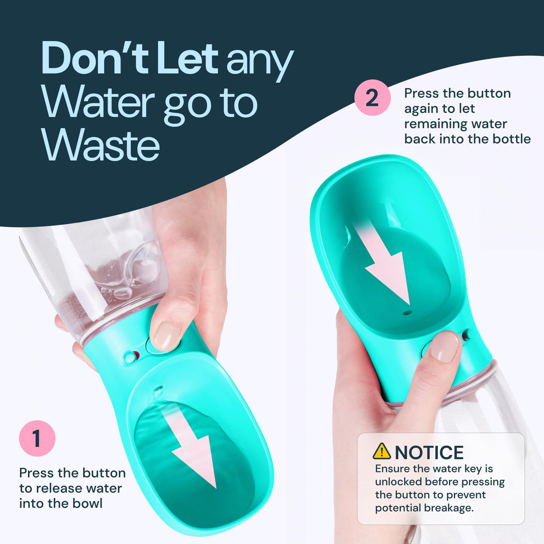 Lightweight Dog Travel Bottle - 19 oz, Blue Portable Dog Water Dispenser with Bowl - Food Grade Plastic - Pet Water Bottle