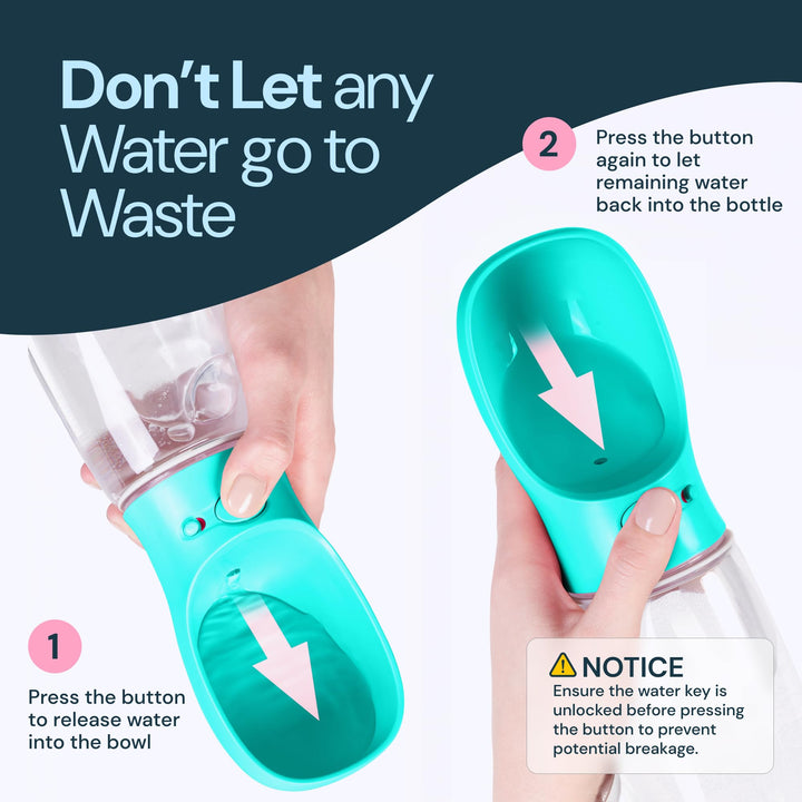 Lightweight Dog Travel Bottle - 19 oz, Blue Portable Dog Water Dispenser with Bowl - Food Grade Plastic - Pet Water Bottle