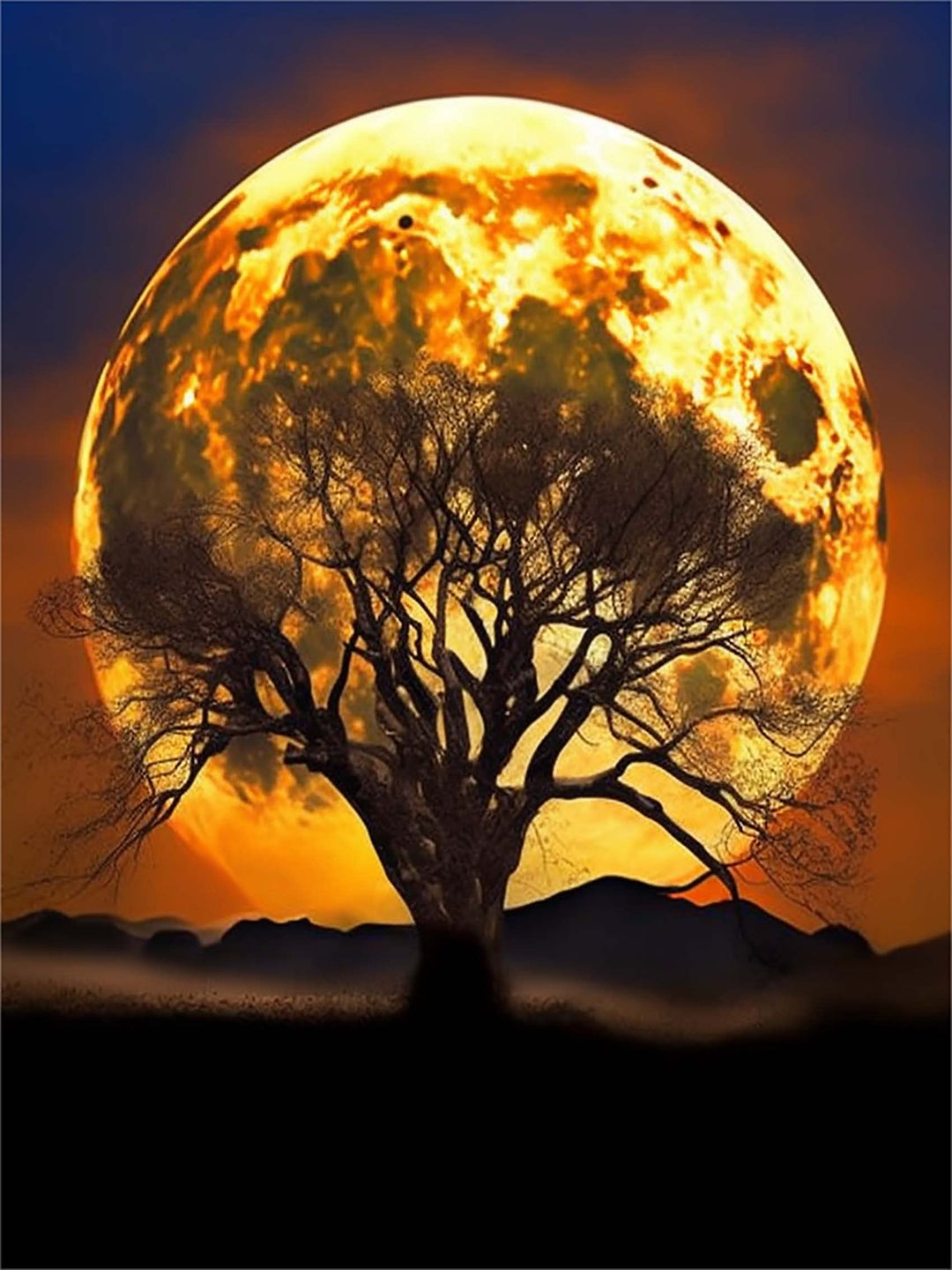 5D Diamond Art Painting Kits Moon Tree Round Full Drill, DIY Paint with Diamonds Art Mountain Landscape Crystal Rhinestone Cross Stitch for Home Office Wall Crafts Decorations 12×16 Inch