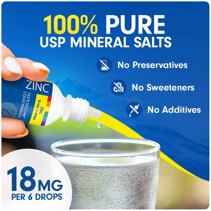 Taste N' Score Zinc Liquid Ionic Mineral Supplement; 100% Pure; 18 mg; 118 Servings