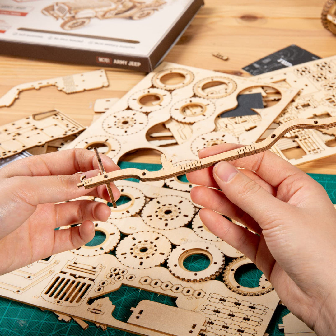 Model Car Kits Wooden 3D Puzzles Model Building Kits for Adults-Educational Brain Teaser Assembly Model for Adults to Build, Desk Decor/DIY Hobbies for Teens&Kids (Jeep Wrangler/7.5 * 4 * 3.5)