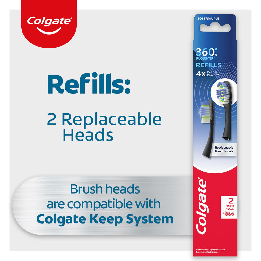 360 Floss-Tip Replaceable Toothbrush Head Refills, Deep Clean, 4 Pack
