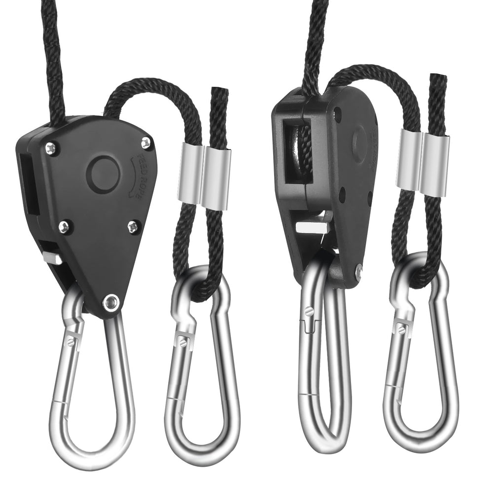 GLROPEX6 6-Pair 1/8 Inch 8-Feet Long Heavy Duty Adjustable Rope Clip Hanger (150lbs Weight Capacity) Reinforced Metal Internal Gears, 6 Pack, black