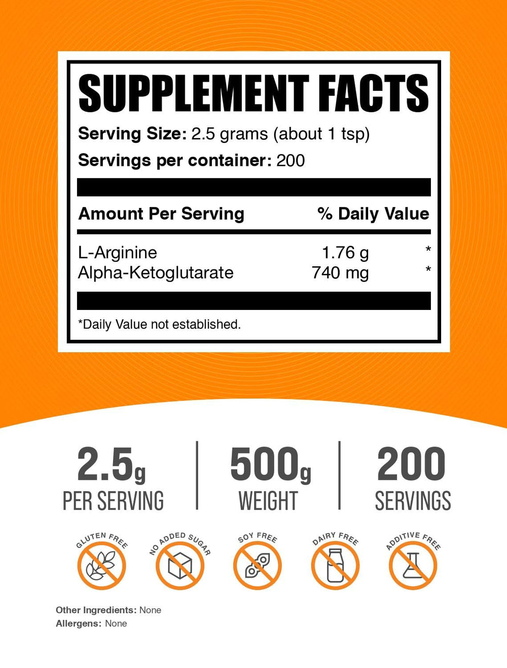 .com AAKG Powder - Arginine AKG Supplement,Nitric Oxide Supplement - Unflavored & Gluten Free, 2.5g per Serving, 500g (1.1 lbs) (Pack of 1)