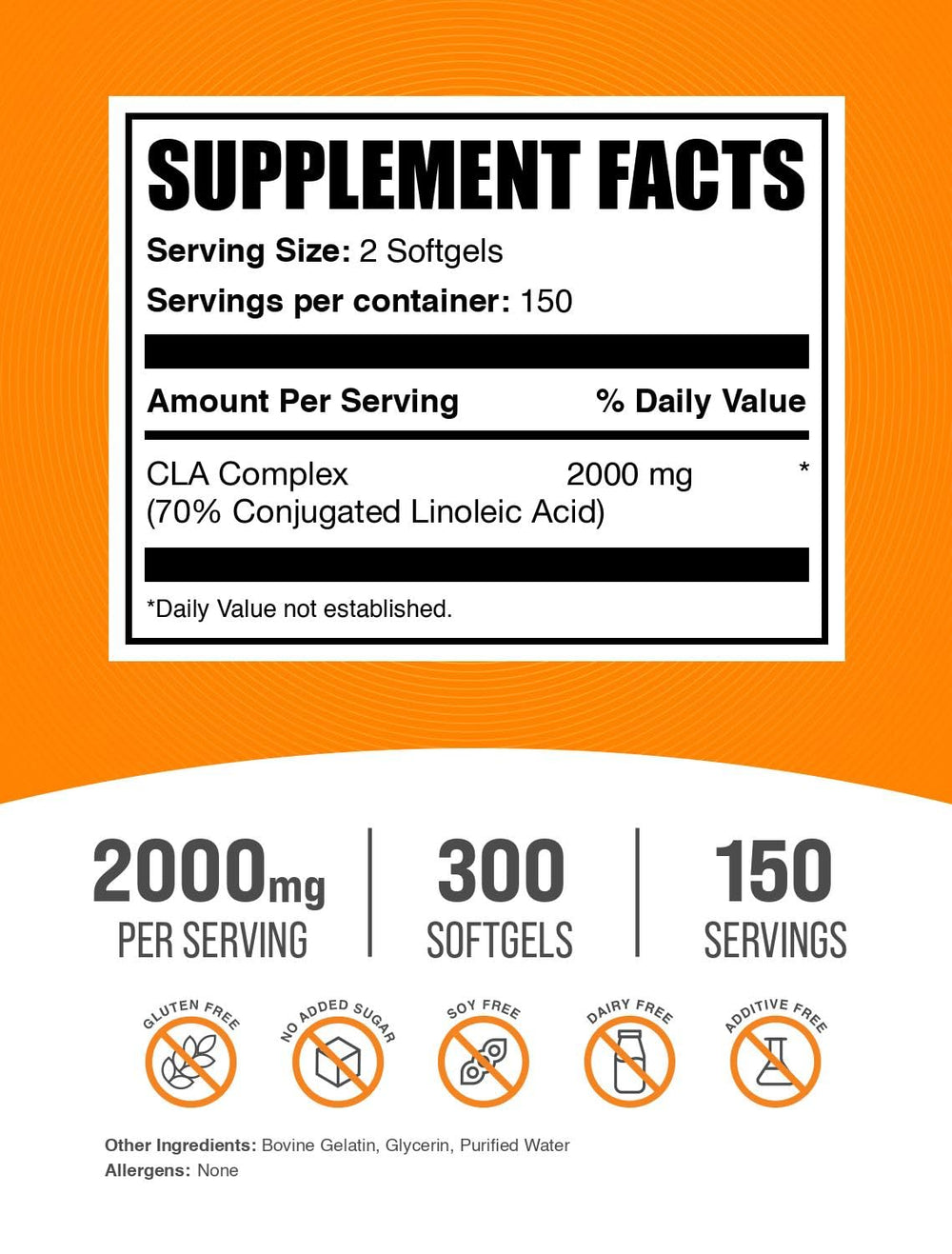 .com Conjugated Linoleic Acid Softgels - CLA Supplements, CLA 2000mg, CLA Safflower Capsules, CLA Pills - 2 CLA Softgels per Serving, 150-Day Supply, 300 Softgels