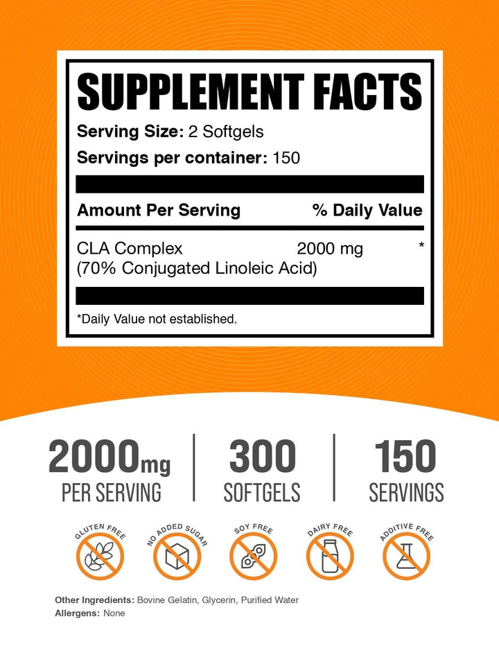 .com Conjugated Linoleic Acid Softgels - CLA Supplements, CLA 2000mg, CLA Safflower Capsules, CLA Pills - 2 CLA Softgels per Serving, 150-Day Supply, 300 Softgels