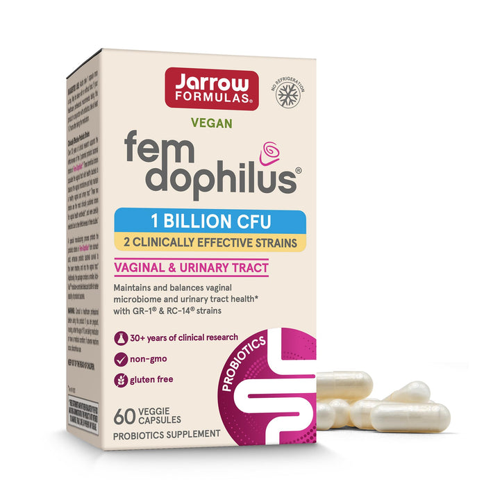 Fem-Dophilus Probiotics 1 Billion CFU With 2 Clinically Effective Strains, Dietary Supplement for Vaginal Health and Urinary Tract Health, 60 Veggie Capsules, 60 Day Supply