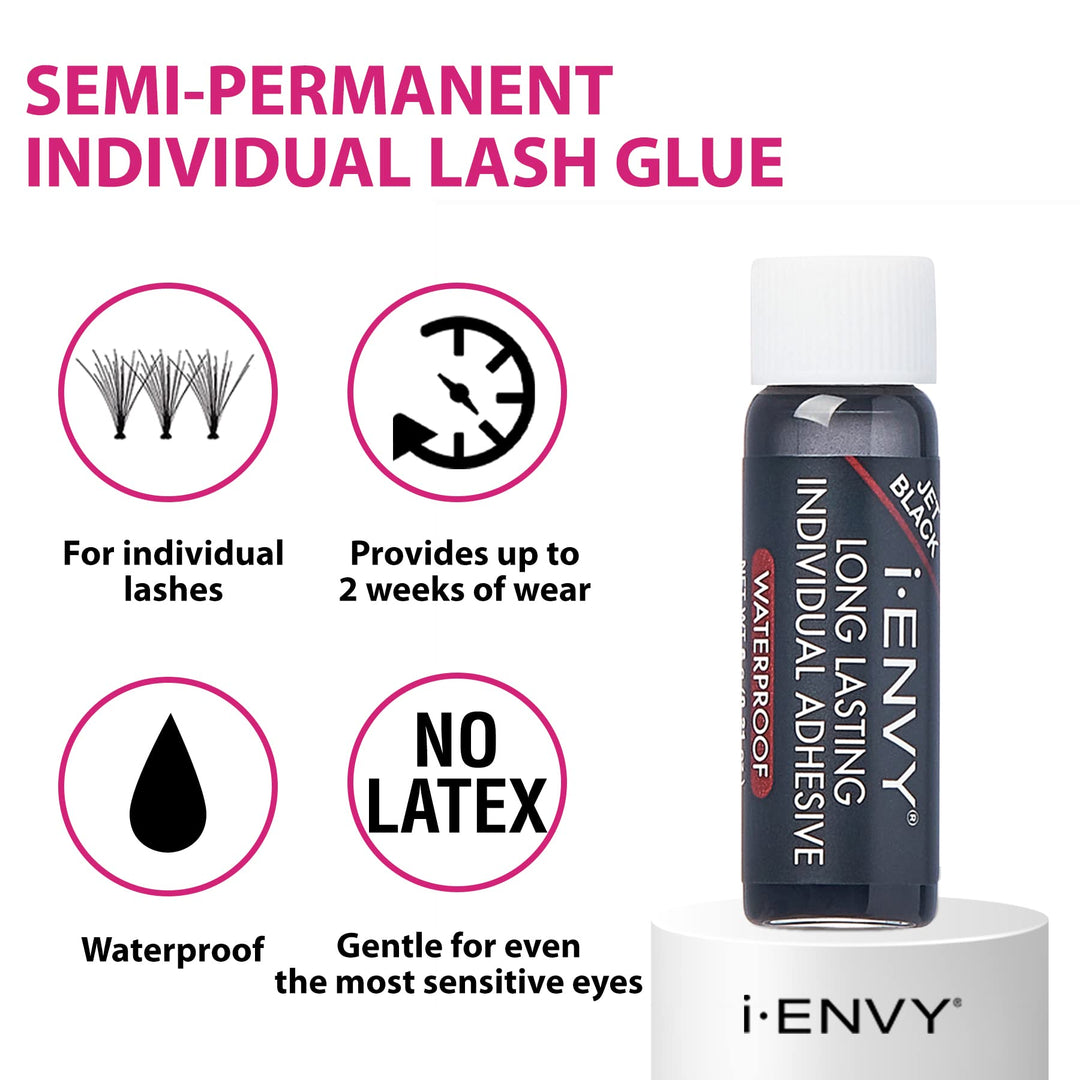 iENVY Individual Cluster Semi-Permanent Lash Glue, Strong Hold & Long-Lasting Waterproof, Easy to Use, Latex Free, Perfect for Sensitive Eyes (Jet Black)