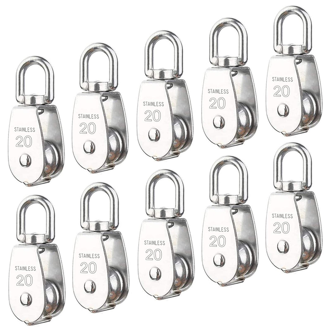 10Pcs M20 Single Pulley Block(20mm), 304 Stainless Steel Hanging Wire Pulley Roller, Swivel Lifting Wire Rope Cable Towing Wheel - Loading 75kg/165lbs