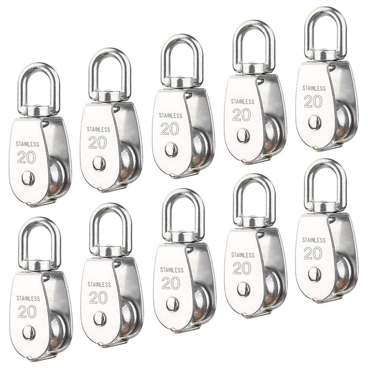 10Pcs M20 Single Pulley Block(20mm), 304 Stainless Steel Hanging Wire Pulley Roller, Swivel Lifting Wire Rope Cable Towing Wheel - Loading 75kg/165lbs