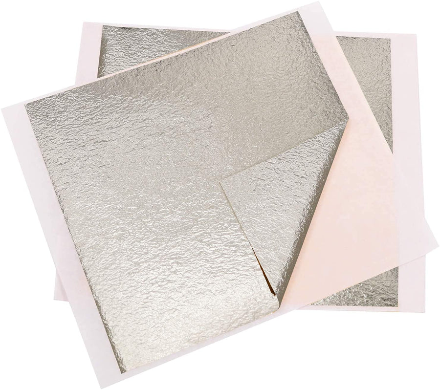 Gold Leaf Sheets, 100 pcs 5.1 x 5.3 Antique Silver Imitation Gold Foil Papers for Gilding Crafts, Furniture Decorations, Arts Project.