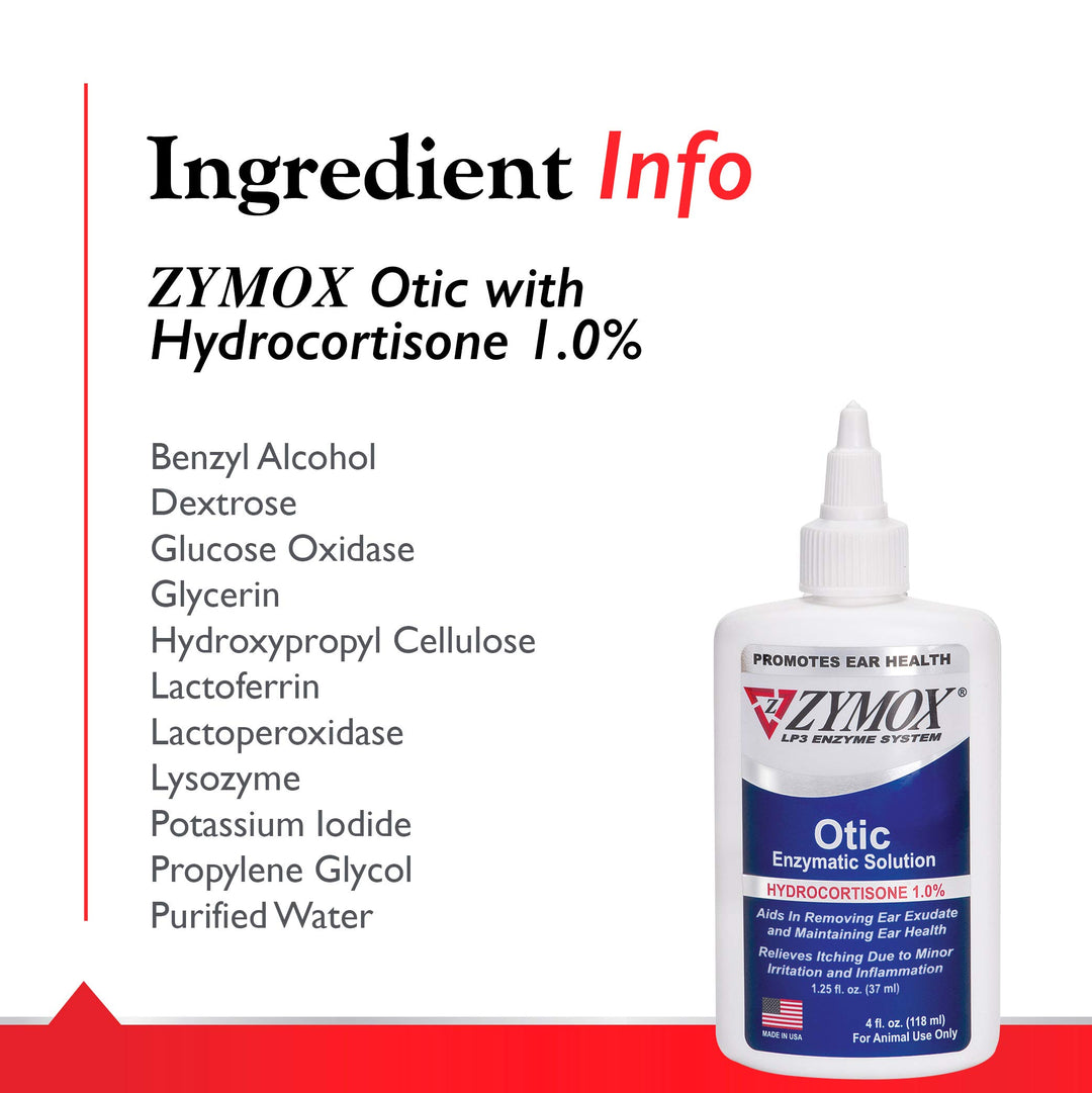 Otic Enzymatic Solution for Dogs and Cats to Soothe Ear Infections with 1% Hydrocortisone for Itch Relief, 4oz