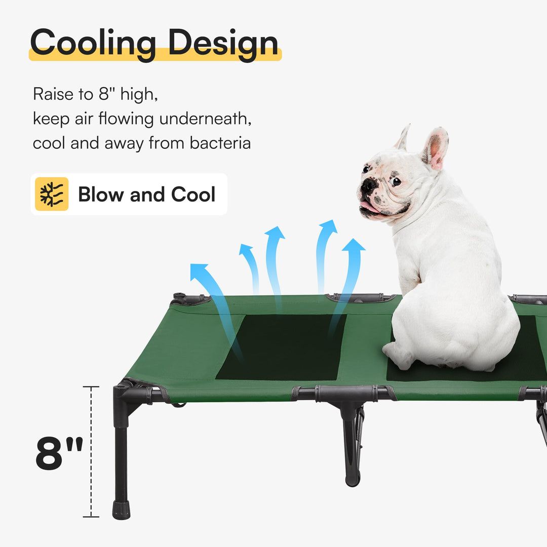 XLarge Outdoor Dog Bed, Elevated Pet Cot with Canopy, Durable Oxford Fabric, Extra Carrying Bag, for Camping or Beach - Green